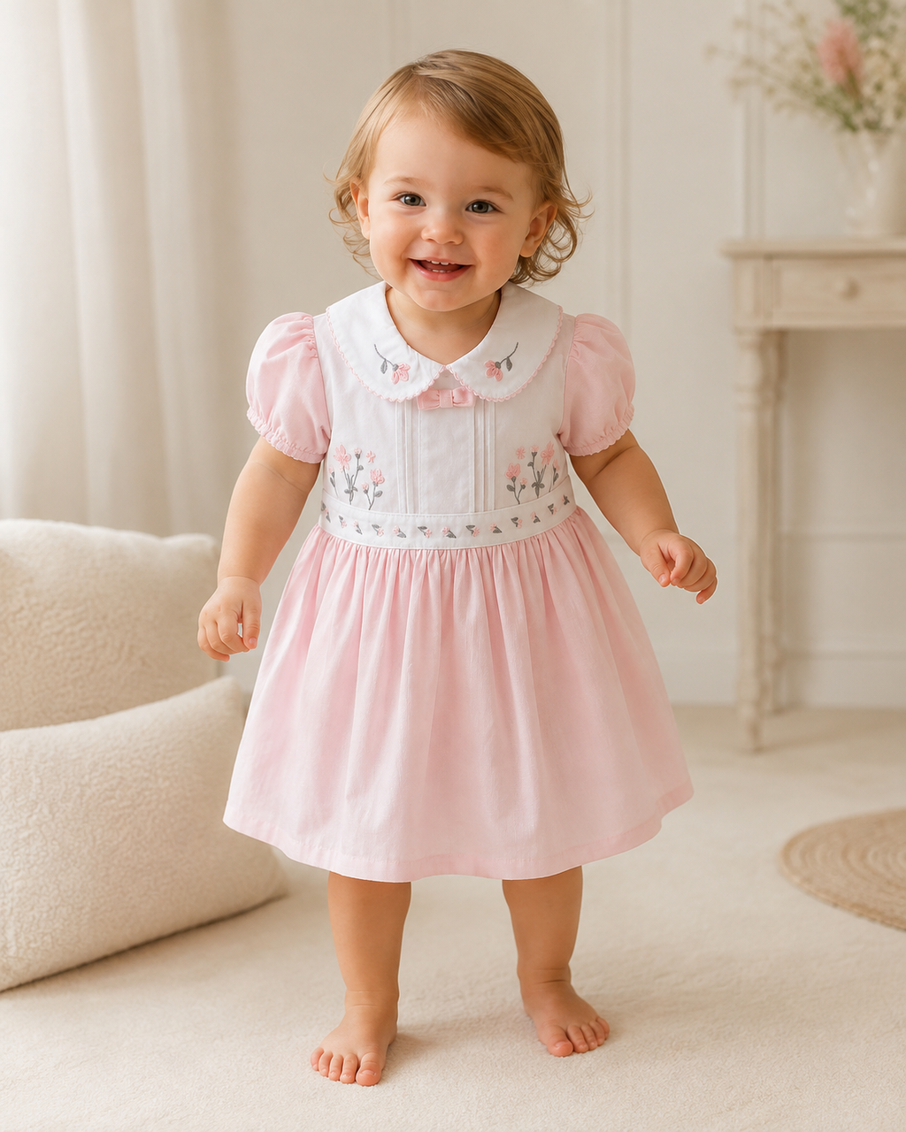 Baby Girls Pink Embroidered Floral Dress