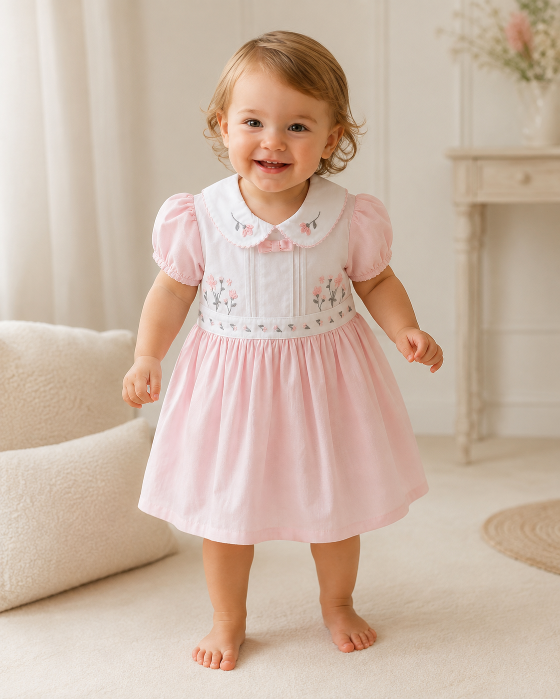 Baby Girls Pink Embroidered Floral Dress