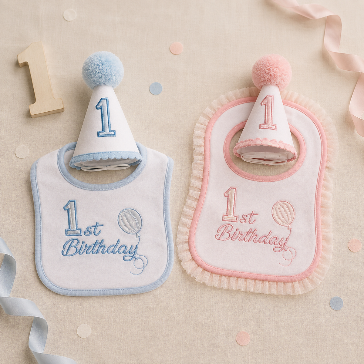 Baby’s First Birthday Bib & Party Hat Set