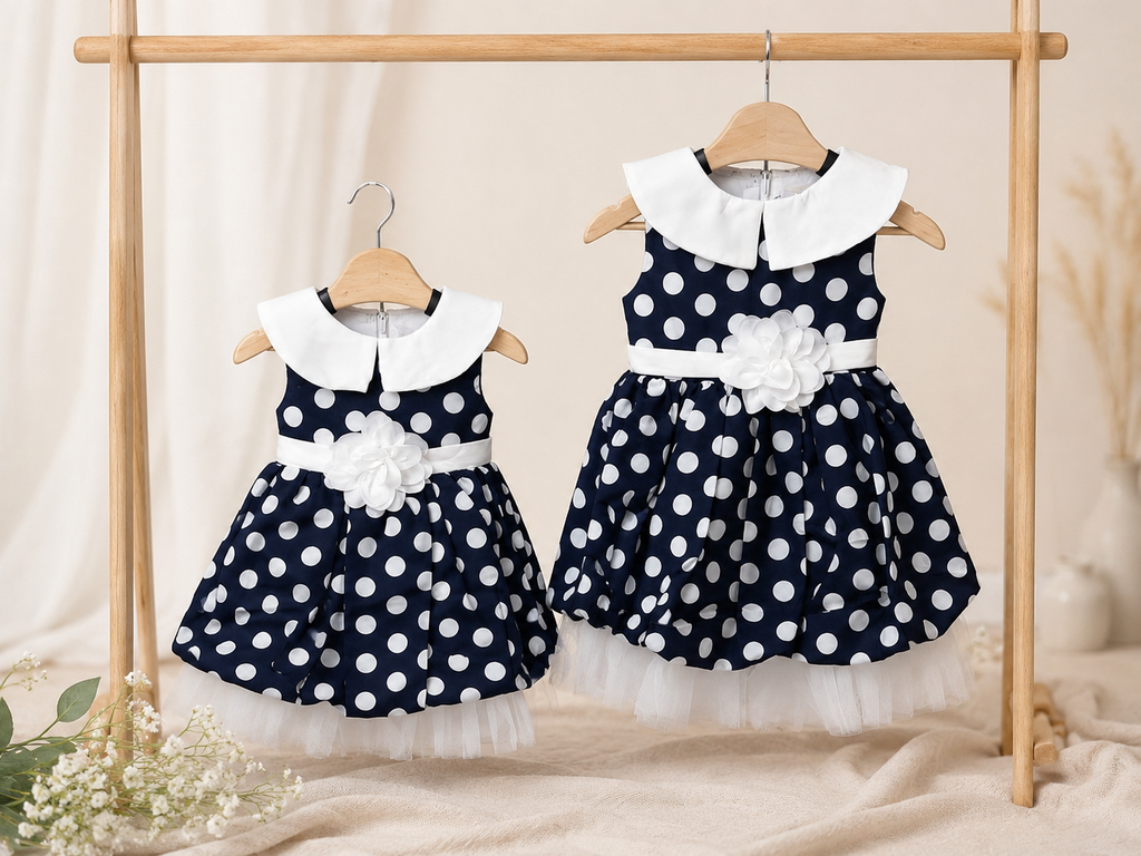 Navy Polka Dot Occasion Dress