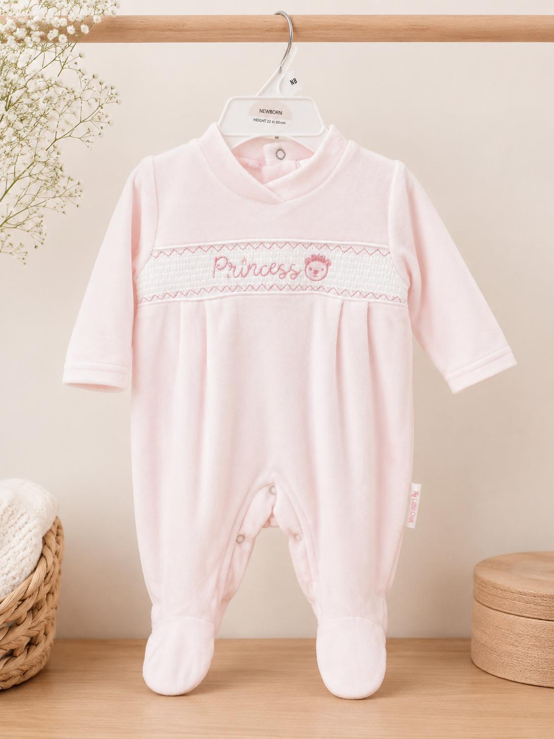 Pink Velour “Princess” Sleepsuit