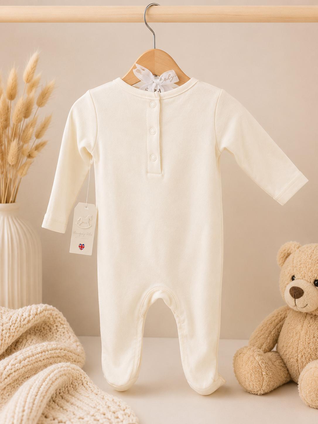Cream Teddy Pocket Baby Sleepsuit