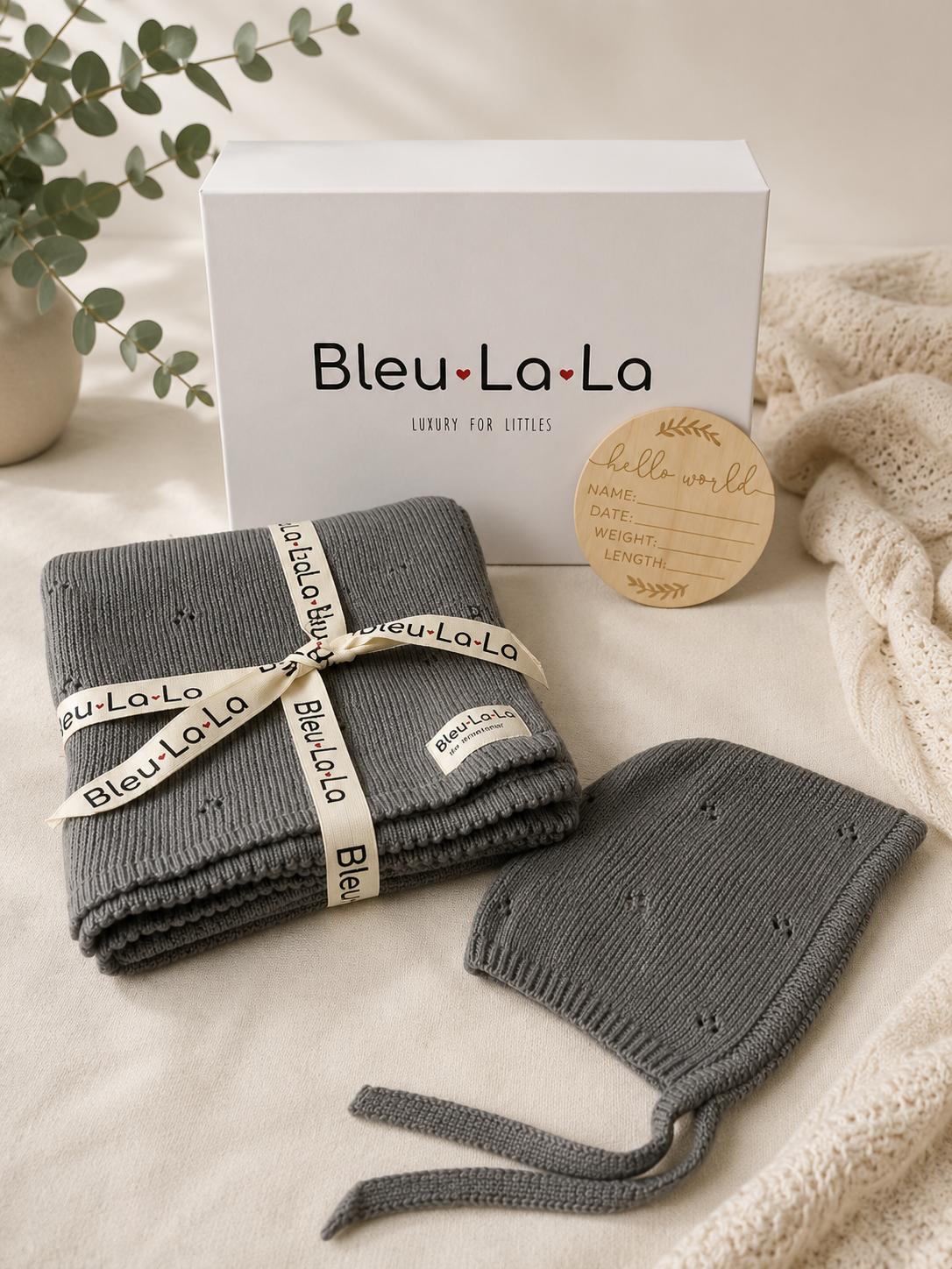 Bleu·La·La Organic Cotton Knitted Baby Gift Set - Grey
