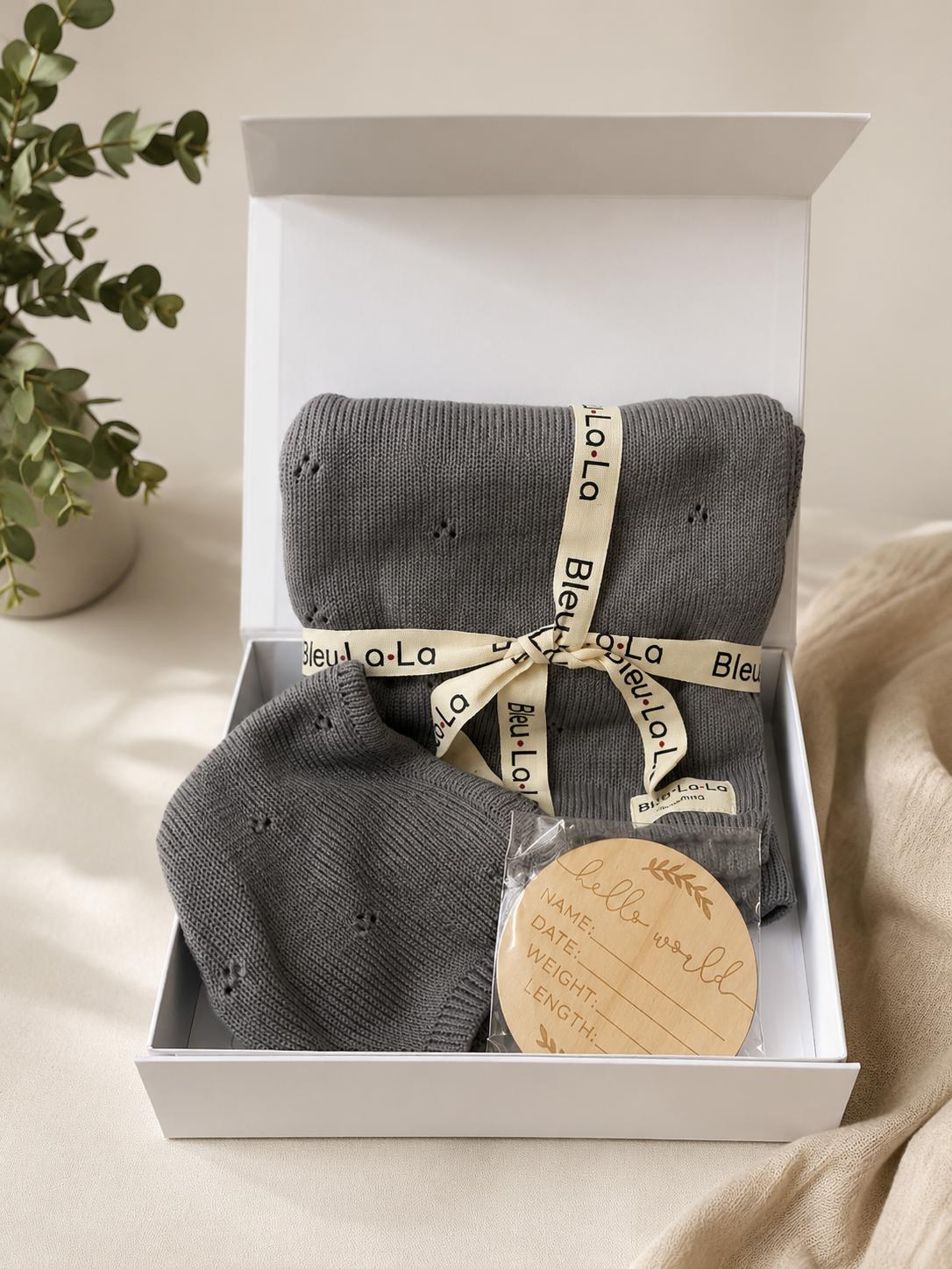 Bleu·La·La Organic Cotton Knitted Baby Gift Set - Grey