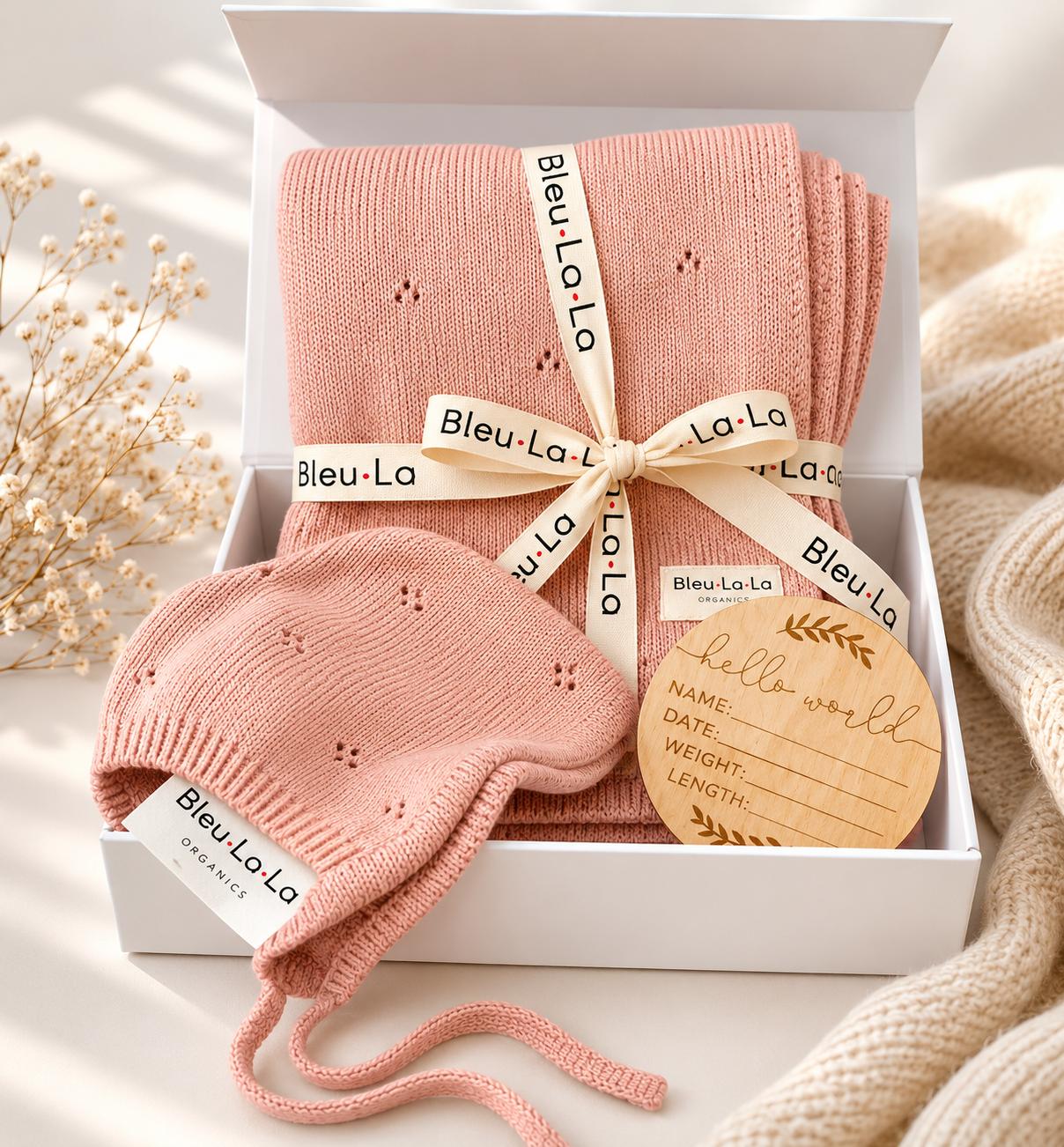 Bleu La La Organic Cotton Knitted Baby Gift Set - Blush Pink