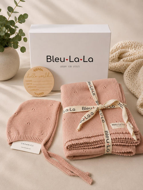 Bleu La La Organic Cotton Knitted Baby Gift Set - Blush Pink