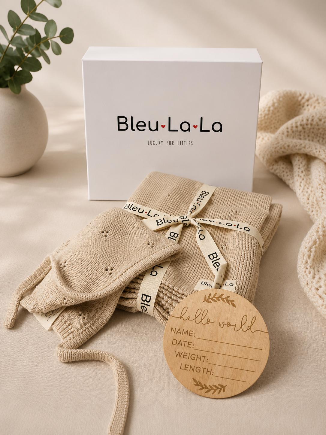 Bleu La La Organic Cotton Knitted Baby Gift Set – Oatmeal