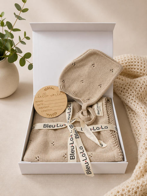 Bleu La La Organic Cotton Knitted Baby Gift Set – Oatmeal