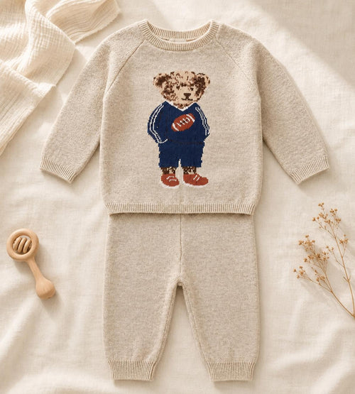 Baby Boys Rugby Bear Knitted Two-Piece Set