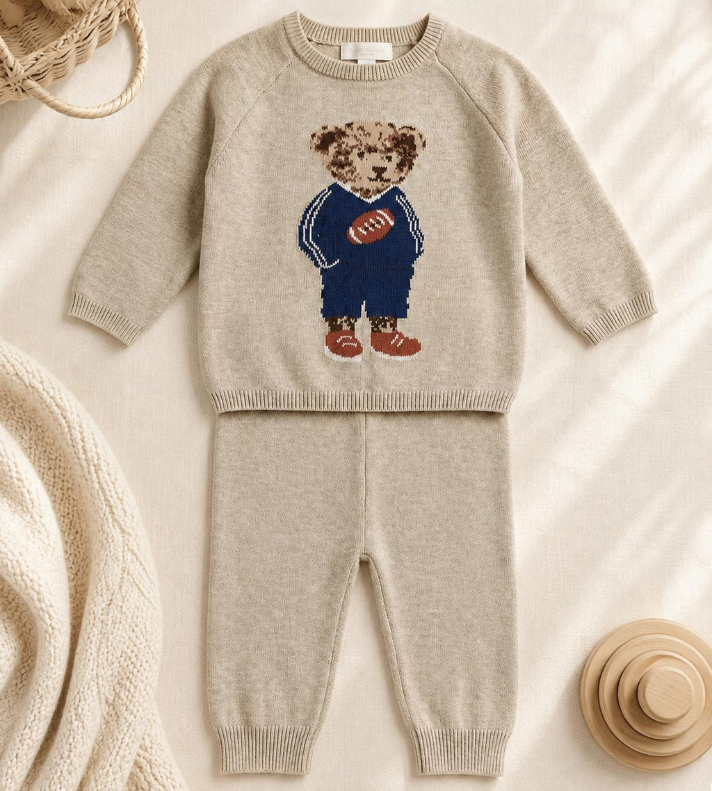 Baby Boys Rugby Bear Knitted Two-Piece Set