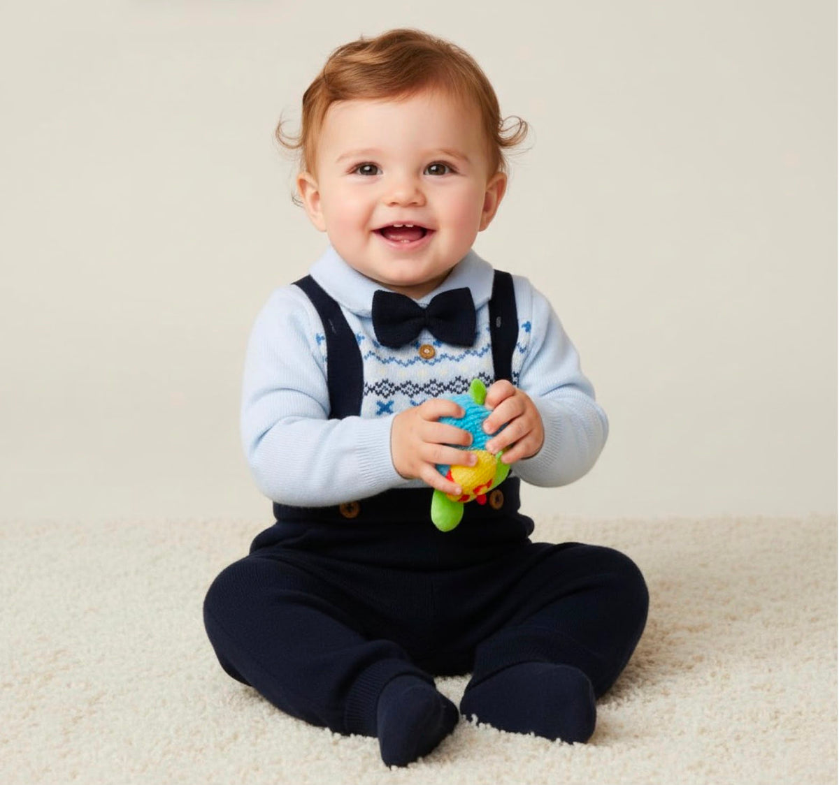 Little Gent Navy Knitted Braces & Bow Tie Baby Outfit