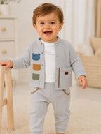 Baby Boys Grey Waffle Three-Piece Outfit Set