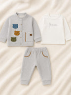 Baby Boys Grey Waffle Three-Piece Outfit Set