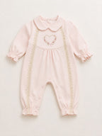 Baby Girls Pink Floral Heart & Lace Romper
