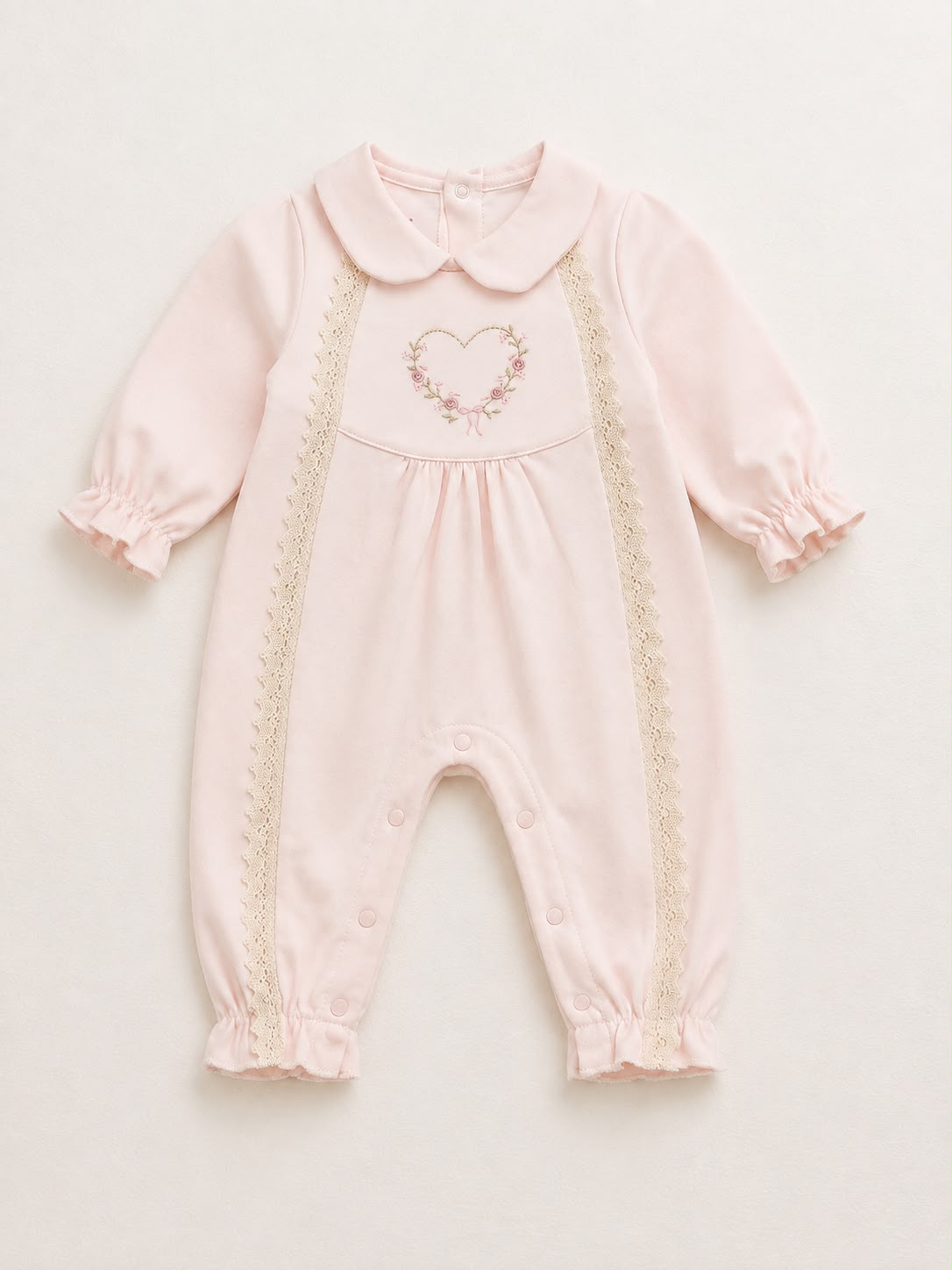 Baby Girls Pink Floral Heart & Lace Romper