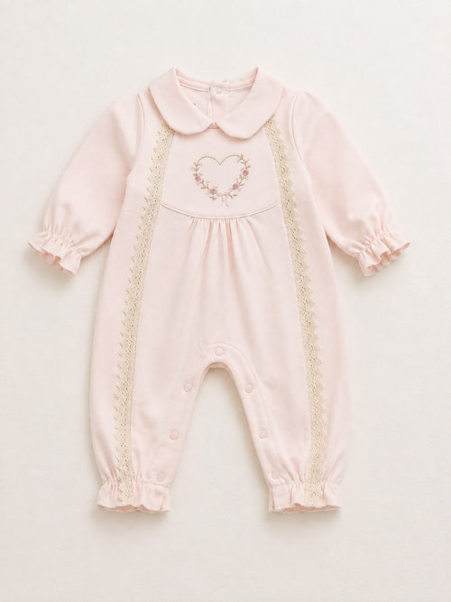 Baby Girls Pink Floral Heart & Lace Romper