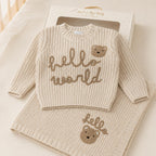 Hello World Knitted Sweater & Blanket Gift Set - Beige