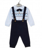 Little Gent Navy Knitted Braces & Bow Tie Baby Outfit
