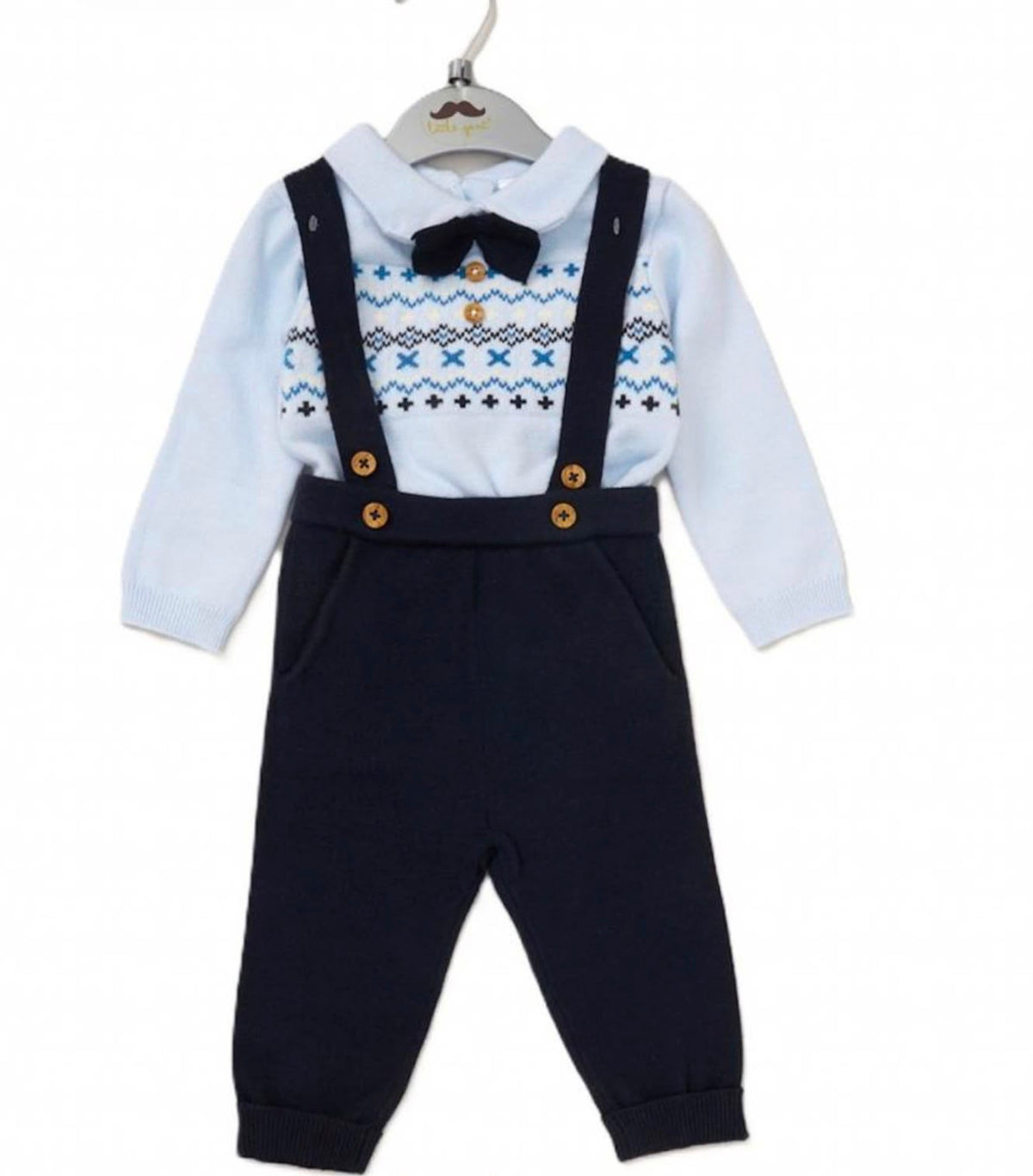 Little Gent Navy Knitted Braces & Bow Tie Baby Outfit